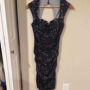 Xscape Black Lace Backless Dress
